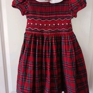 EUC Baby Girl Red Plaid Anavini Hand Smocked Dress SIZE 3 204